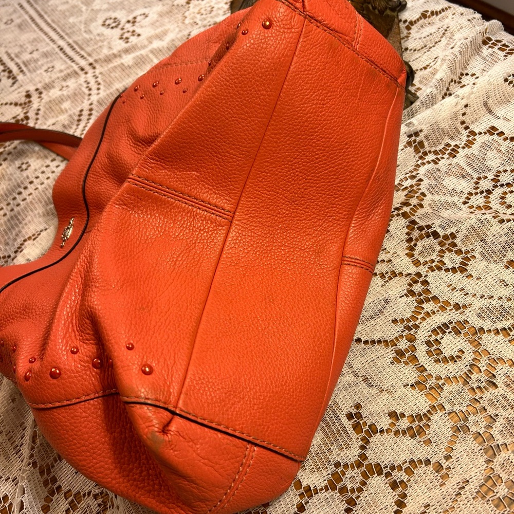 Coach Lexy Vibrant Orange Leather Shoulder Bag with Studs.  With wallet - Picture 4 of 15